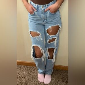 Urban Outfitters High Rise Baggy ripped light blue jeans size 25